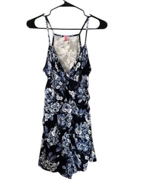 Route 3 Blue Multi Color Floral Sleeveless One Piece Romper Women Sz Sm